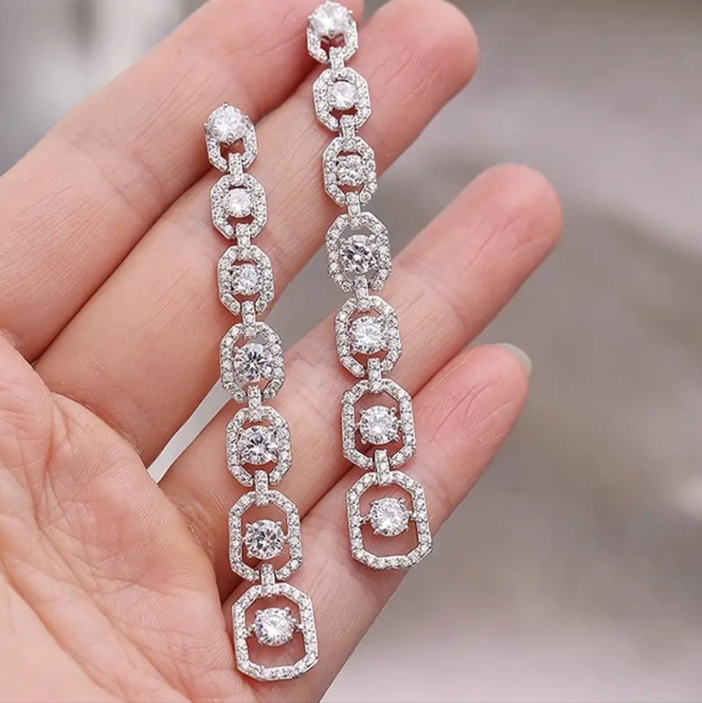 White Rhodium Drop Earrings